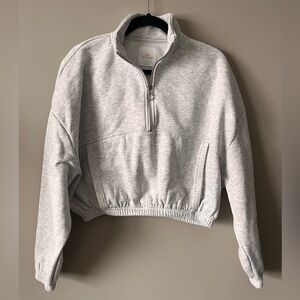 Cozy Light Gray Women's Quarter-Zip Sweatshirt; size L, fits M